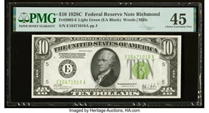 image for: Fr. 2003-E $10 1928C Light Green Seal Federal Reserve Note. PMG Choice Extremely Fine 45....
