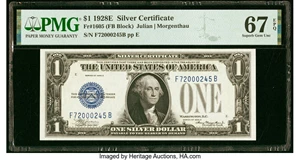 image for: Fr. 1605 $1 1928E Silver Certificate. PMG Superb Gem Unc 67 EPQ....