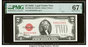 image for: Fr. 1506 $2 1928E Legal Tender Note. PMG Superb Gem Unc 67 EPQ....