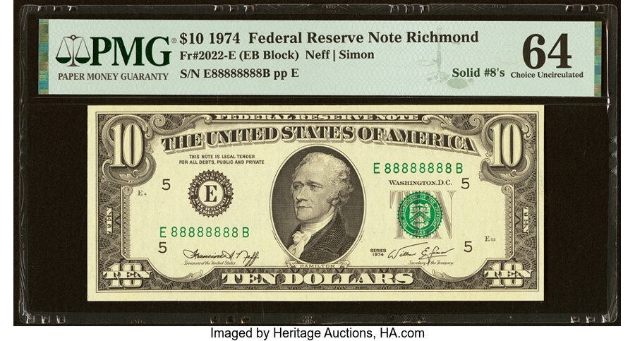 image for: Fr. 2022-E $10 1974 Federal Reserve Note. PMG Choice Uncirculated 64....