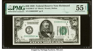 image for: Fr. 2100-E* $50 1928 Federal Reserve Star Note. PMG About Uncirculated 55 EPQ....