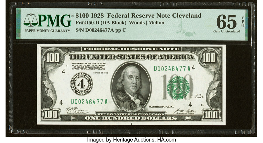 image for: Fr. 2150-D $100 1928 Federal Reserve Note. PMG Gem Uncirculated 65 EPQ....