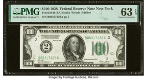 image for: Fr. 2150-B $100 1928 Federal Reserve Note. PMG Choice Uncirculated 63 EPQ....
