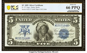 image for: Fr. 277 $5 1899 Silver Certificate PCGS Banknote Gem Unc 66 PPQ....