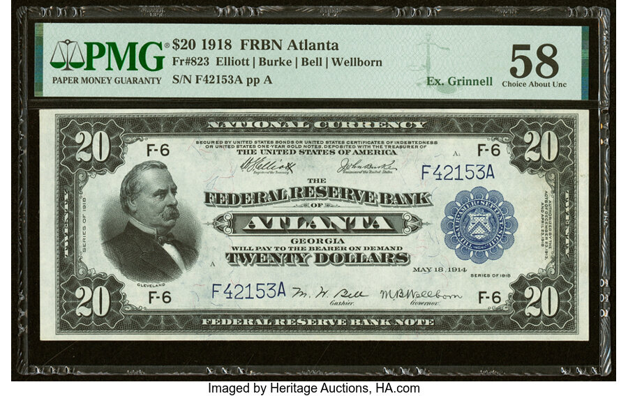 image for: Fr. 823 $20 1918 Federal Reserve Bank Note PMG Choice About Unc 58....
