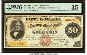 image for: Fr. 1189a $50 1882 Gold Certificate PMG Choice Very Fine 35....