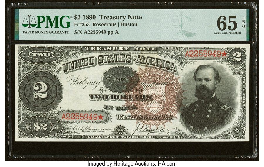 image for: Fr. 353 $2 1890 Treasury Note PMG Gem Uncirculated 65 EPQ....