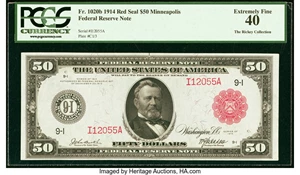 image for: Fr. 1020b $50 1914 Red Seal Federal Reserve Note PCGS Extremely Fine 40....
