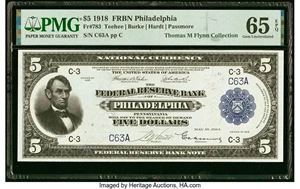 image for: Low Serial 63 Fr. 783 $5 1918 Federal Reserve Bank Note PMG Gem Uncirculated 65 EPQ....
