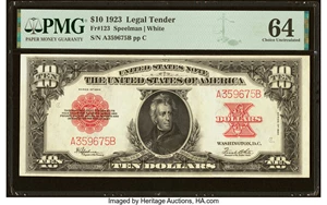 image for: Fr. 123 $10 1923 Legal Tender PMG Choice Uncirculated 64....