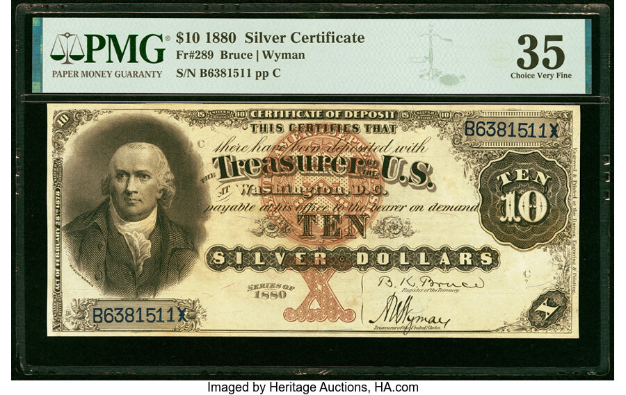 image for: Fr. 289 $10 1880 Silver Certificate PMG Choice Very Fine 35....
