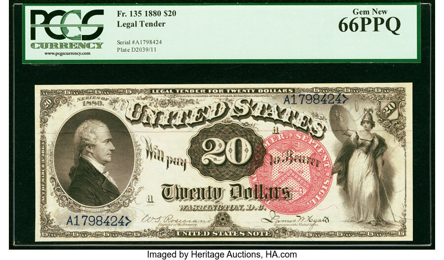 image for: Fr. 135 $20 1880 Legal Tender PCGS Gem New 66PPQ....