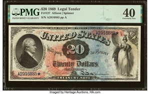 image for: Fr. 127 $20 1869 Legal Tender PMG Extremely Fine 40....