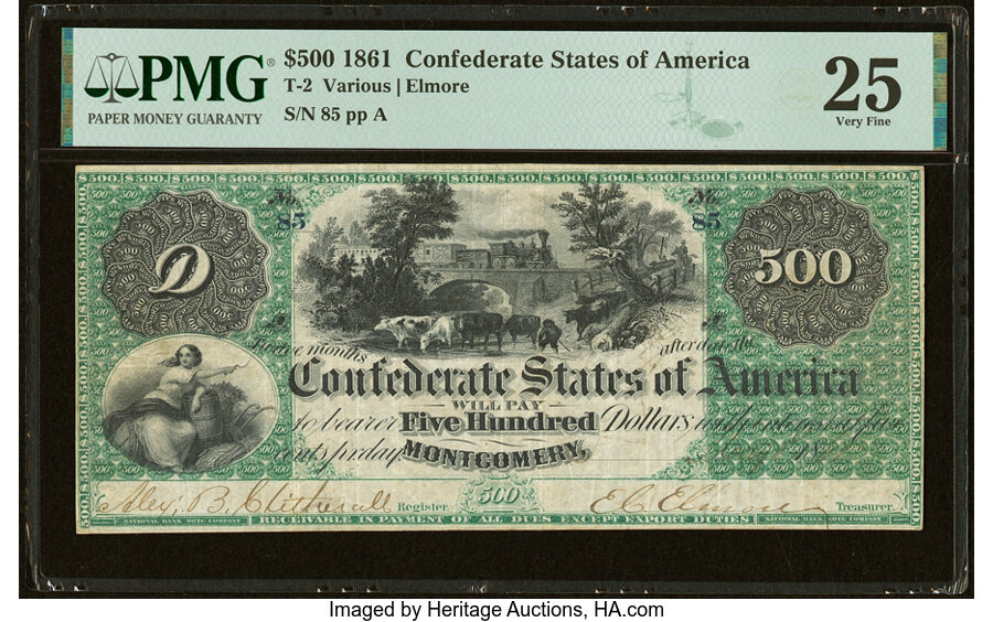 image for: Civil Agent Endorsement "A.J. Guirot Asst. Treas. CS" T2 $500 1861 PF-1 Cr. 2 PMG Very Fine 25....