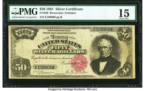 image for: Fr. 330 $50 1891 Silver Certificate PMG Choice Fine 15....