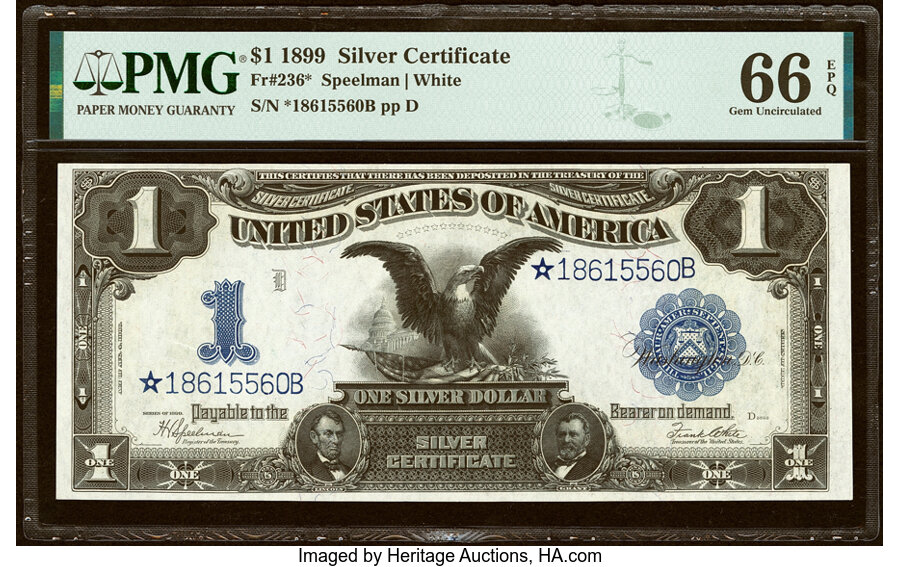 image for: Fr. 236* $1 1899 Silver Certificate Star PMG Gem Uncirculated 66 EPQ....