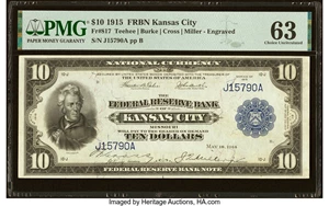 image for: Fr. 817 $10 1915 Federal Reserve Bank Note PMG Choice Uncirculated 63....