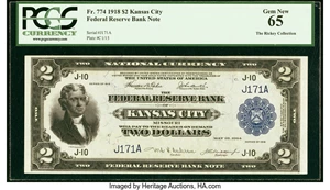 image for: Fr. 774 $2 1918 Federal Reserve Bank Note PCGS Gem New 65....