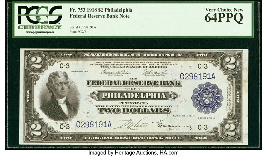 image for: Fr. 753 $2 1918 Federal Reserve Bank Note PCGS Very Choice New 64PPQ....