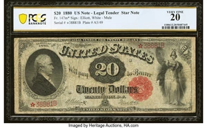 image for: Fr. 147 $20 1880 Mule Legal Tender Star PCGS Banknote Very Fine 20....