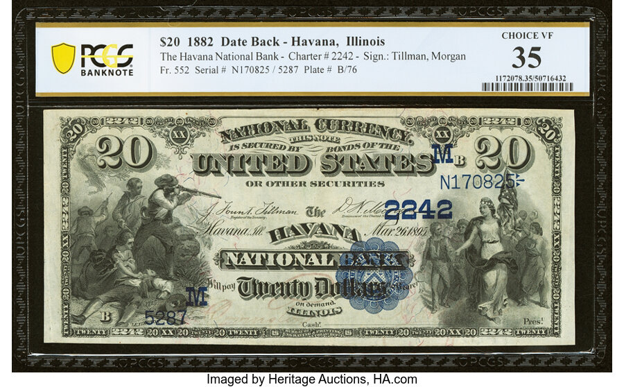image for: Havana, IL - $20 1882 Date Back Fr. 552 The Havana National Bank Ch. # (M)2242 PCGS Banknote Choice VF 35....