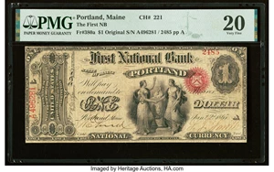 image for: Portland, ME - $1 Original Fr. 380a The First National Bank Ch. # 221 PMG Very Fine 20....