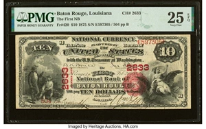 image for: Baton Rouge, LA - $10 1875 Fr. 420 The First National Bank Ch. # 2633 PMG Very Fine 25 EPQ....