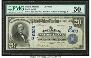 image for: Ocala, FL - $20 1902 Date Back Fr. 645 The Ocala National Bank Ch. # (S)9926 PMG About Uncirculated 50....
