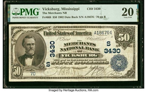 image for: Vicksburg, MS - $50 1902 Date Back Fr. 668 The Merchants National Bank Ch. # (S)3430 PMG Very Fine 20 EPQ....
