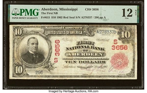 image for: Aberdeen, MS - $10 1902 Red Seal Fr. 615 The First National Bank Ch. # (S)3656 PMG Fine 12 Net....