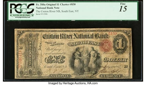 image for: South East, NY - $1 Original Fr. 380a The Croton River National Bank Ch. # 830 PCGS Fine 15....