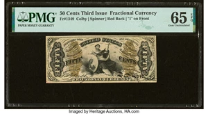 image for: Fr. 1349 50¢ Third Issue Justice PMG Gem Uncirculated 65 EPQ....