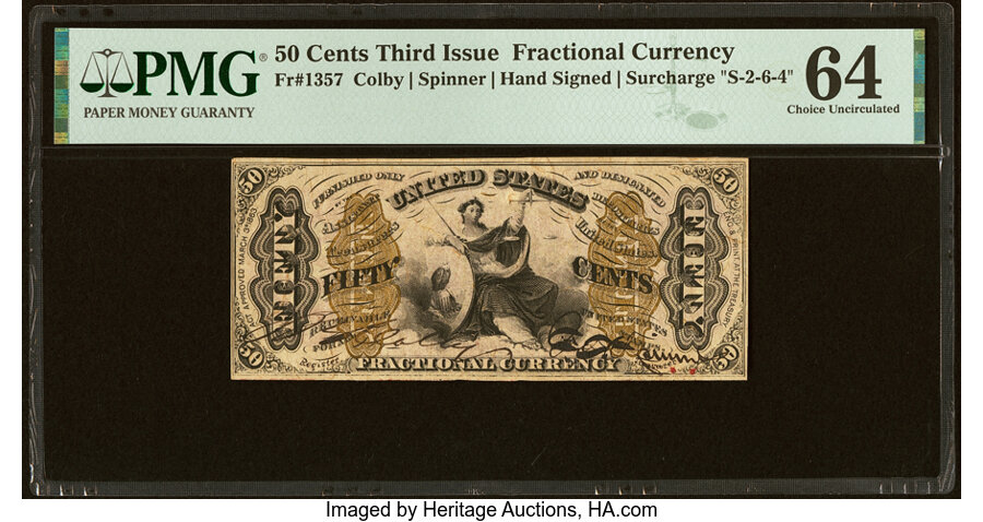 image for: Fr. 1357 50¢ Third Issue Justice PMG Choice Uncirculated 64....