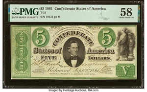image for: T33 $5 1861 PF-19 Cr. 257b PMG Choice About Unc 58....