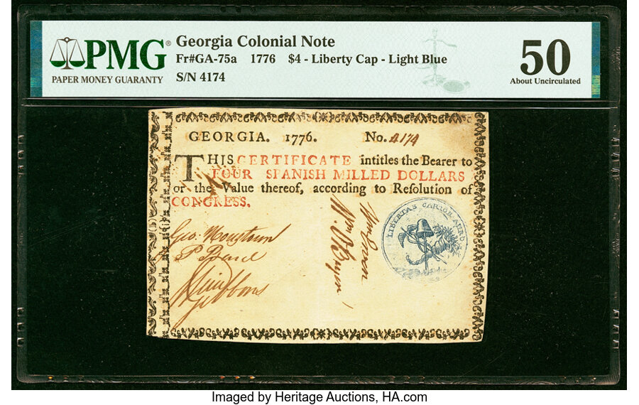 image for: Georgia 1776 $4 PMG About Uncirculated 50....