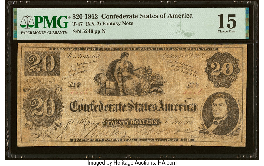 image for: T47 $20 1862 PF-1 Cr. 345 PMG Choice Fine 15....