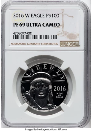 image for: 2016-W $100 One-Ounce Platinum Eagle, Statue of Liberty PR69 Ultra Cameo NGC. Original box and COA included....