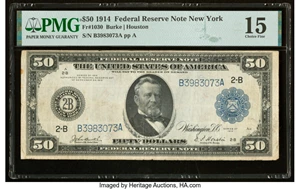 image for: Fr. 1030 $50 1914 Federal Reserve Note PMG Choice Fine 15....