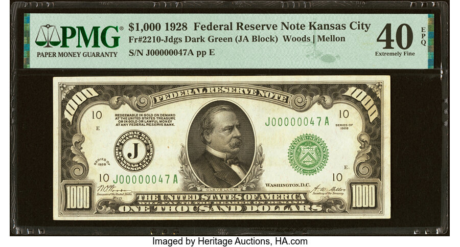 image for: Fr. 2210-J $1,000 1928 Federal Reserve Note. PMG Extremely Fine 40 EPQ....