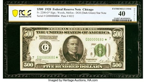 image for: Fr. 2200-G* $500 1928 Federal Reserve Star Note. PCGS Banknote Extremely Fine 40 Details....