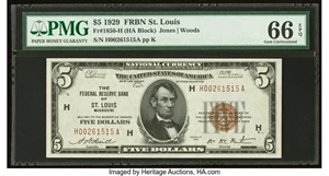 image for: Fr. 1850-H $5 1929 Federal Reserve Bank Note. PMG Gem Uncirculated 66 EPQ....