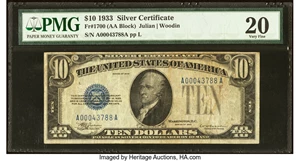 image for: Fr. 1700 $10 1933 Silver Certificate. PMG Very Fine 20....