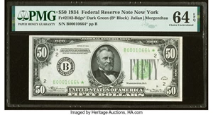 image for: Fr. 2102-B* $50 1934 Federal Reserve Star Note. PMG Choice Uncirculated 64 EPQ....