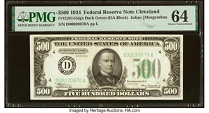 image for: Fr. 2201-D $500 1934 Federal Reserve Note. PMG Choice Uncirculated 64....