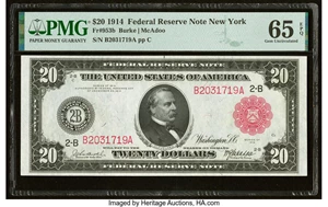 image for: Fr. 953b $20 1914 Red Seal Federal Reserve Note PMG Gem Uncirculated 65 EPQ....