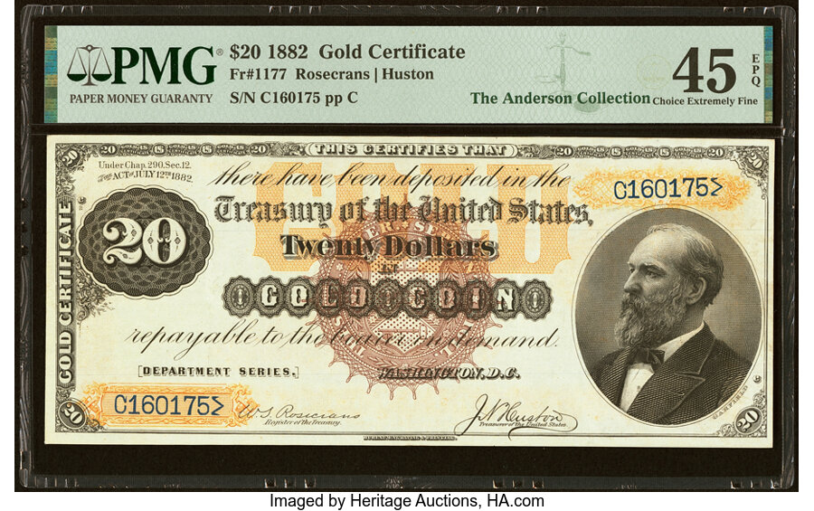 image for: Fr. 1177 $20 1882 Gold Certificate PMG Choice Extremely Fine 45 EPQ....