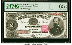 image for: Fr. 356 $2 1891 Treasury Note PMG Gem Uncirculated 65 EPQ....