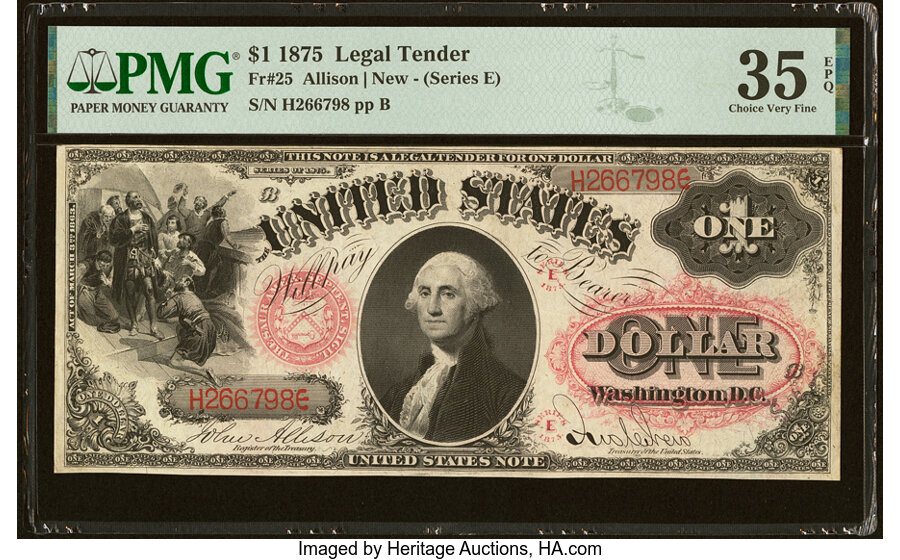 image for: Fr. 25 $1 1875 Legal Tender PMG Choice Very Fine 35 EPQ....