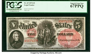 image for: Fr. 69 $5 1878 Legal Tender PCGS Superb Gem New 67PPQ....