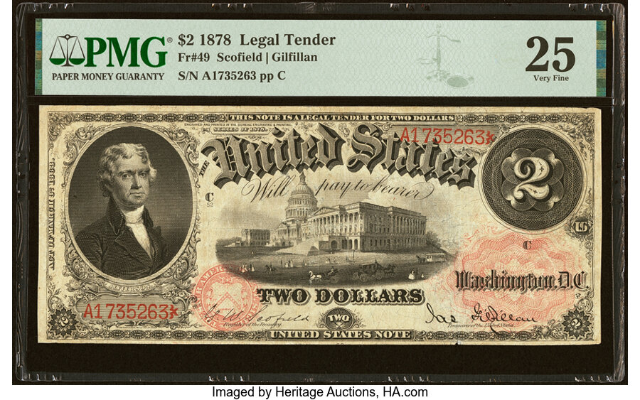 image for: Fr. 49 $2 1878 Legal Tender PMG Very Fine 25....